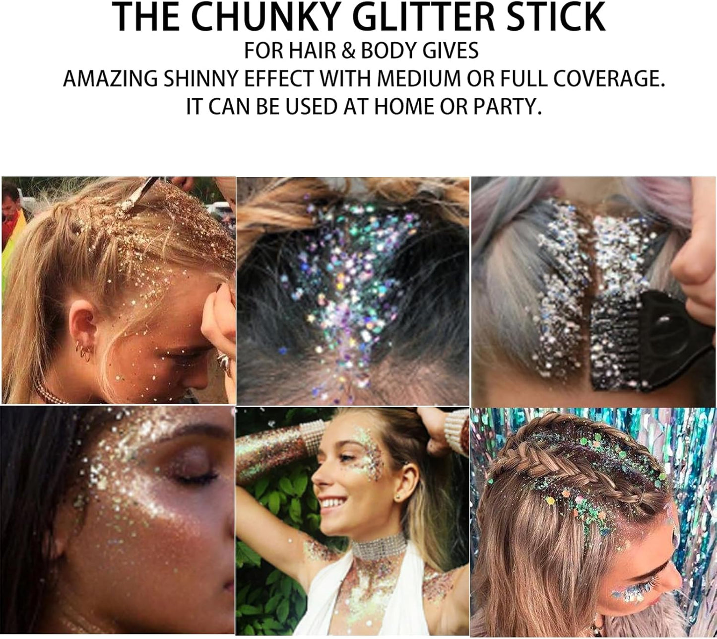 MEICOLY Silver Body Glitter Stick,Waterproof Halloween Face Glitter Gel,Chunky Glitter Face Paint,Mermaid Sequin Hair Glitter Makeup,Sparkle Body Glitter for Women and Kid,Festival Accessories Glitter