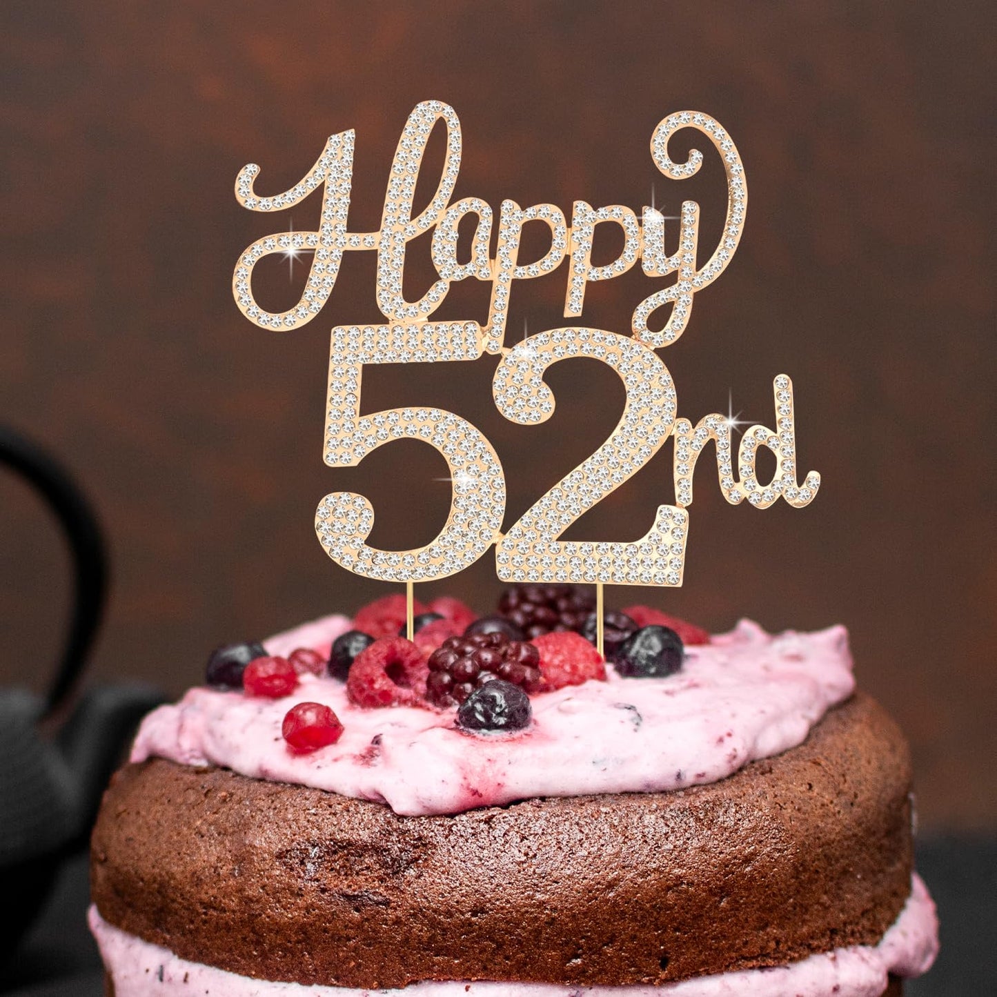 Happy 52nd Birthday Decorations,52nd Birthday Gold Rhinestone Cake Topper - Cheers to 52 Years Old Bday Party Metal Sparkly Cake Centerpieces Sign.