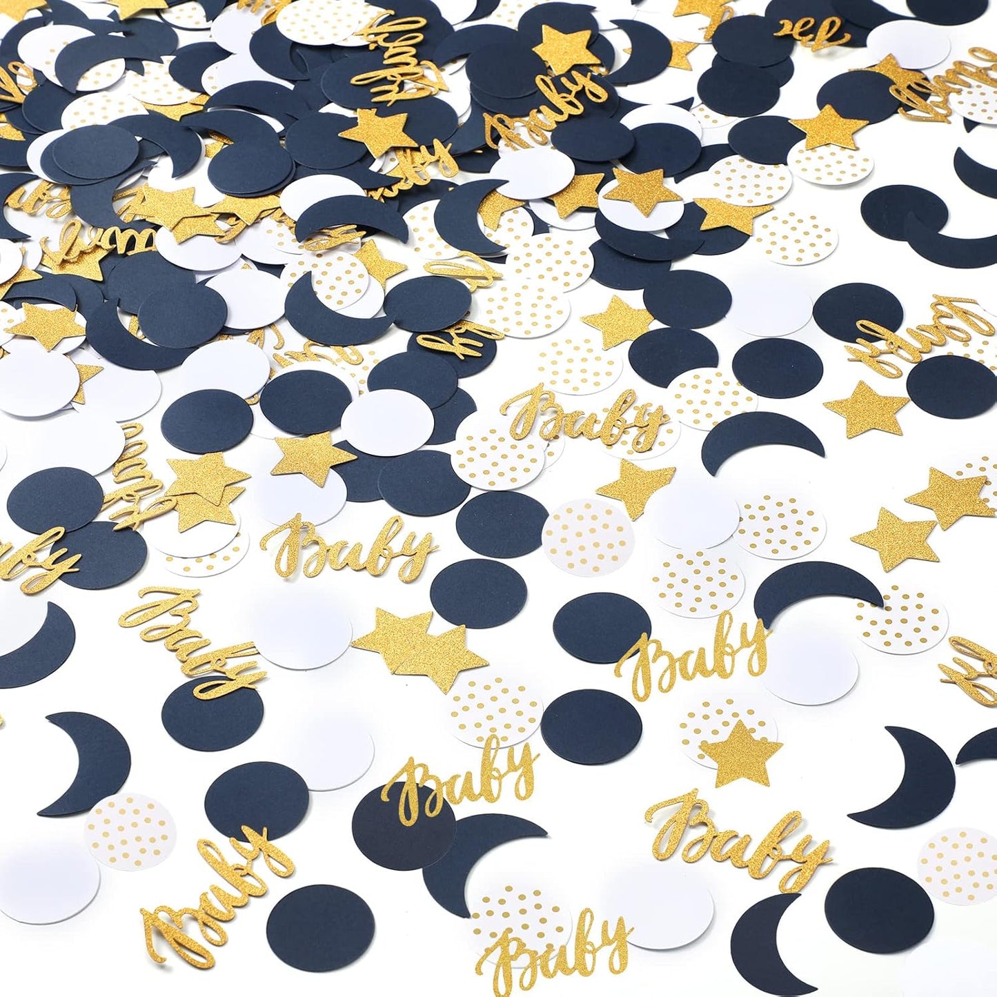 400 Pcs Navy Blue Baby Shower Confetti Moon and Star Baby Shower Decorations Eid Ramadan Mubarak Decoration Gold White Star Moon Confetti Scatter for Gender Reveal Decor