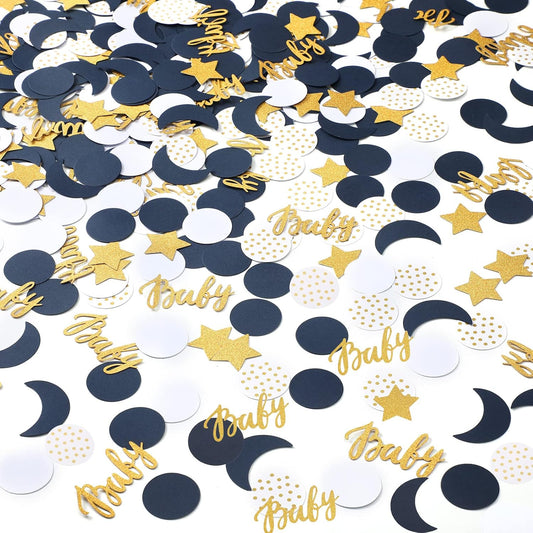 400 Pcs Navy Blue Baby Shower Confetti Moon and Star Baby Shower Decorations Eid Ramadan Mubarak Decoration Gold White Star Moon Confetti Scatter for Gender Reveal Decor