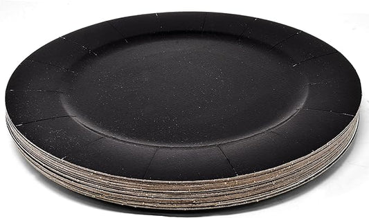 Gift Boutique 24 Pcs Black Round Disposable Charger Plates 13" Heavy Duty Dinner Serving Tray Paper Cardboard Platters for Table Setting Place Mats