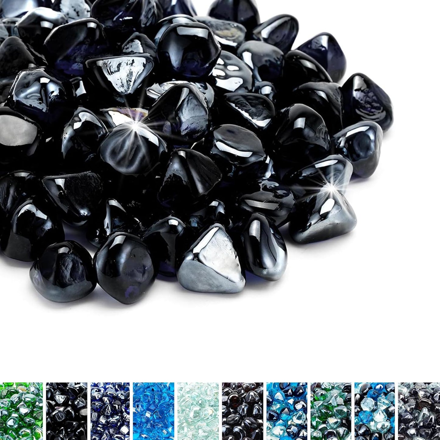 Skyflame 10-Pound Fire Glass Diamonds for Fire Pit Fireplace Landscaping, 1/2 Inch Reflective Glass Fire-Diamonds, Onyx Black
