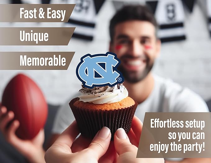 UNC Party Supplies for Football, Birthday Gift, Graduation Party Banner and Cake Toppers (42 Pieces) (North Carolina Tar Heels)