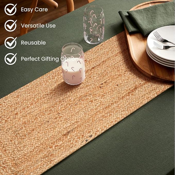 Natural Jute Braided Table Runner 36 inches Long - 13x36 Farmhouse Jute Burlap Braided Table Runners - 100% Jute Handcrafted Rustic Vintage Dining Table Runner Natural