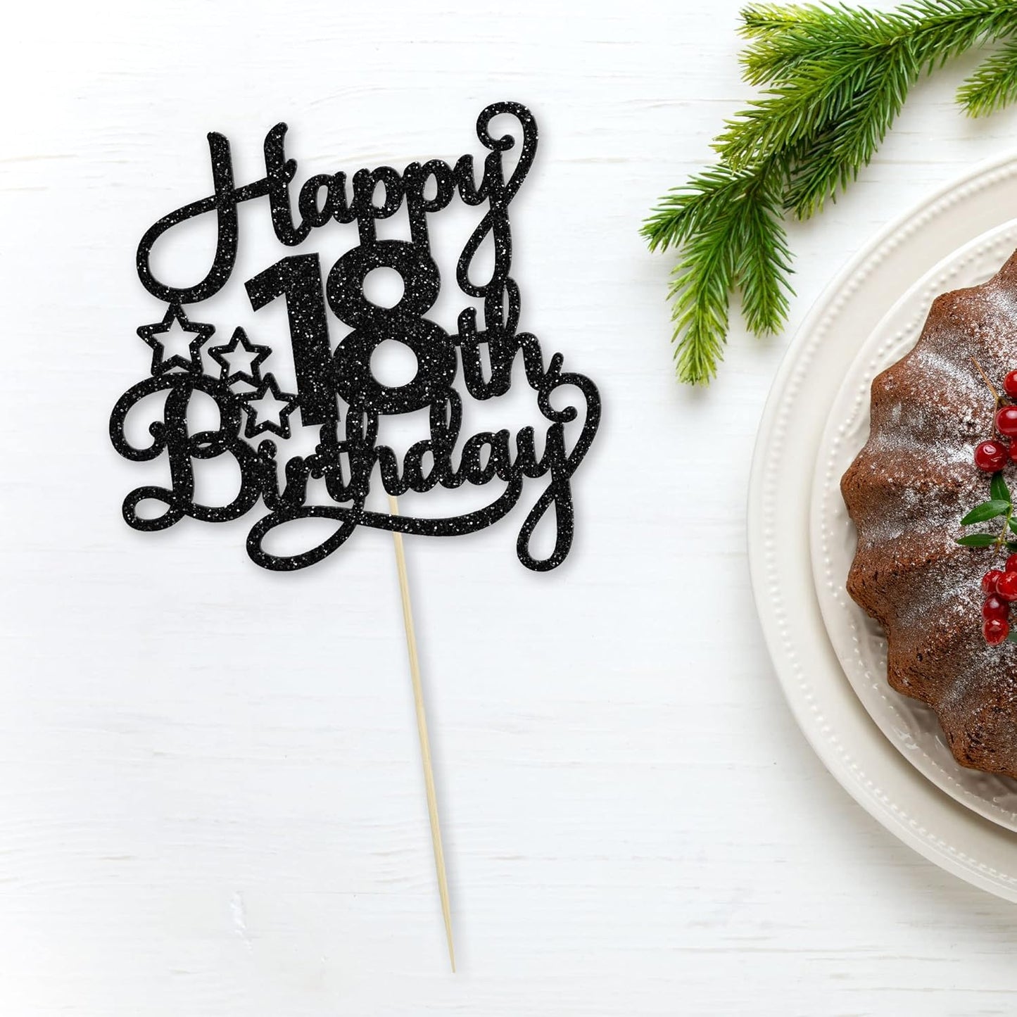 1 Pack Happy 18th Birthday Cake Topper Black Glitter 18 & Fabulous Cheers to 18 Years Old Birthday Cake Pick for Celebrating 18th Birthday Anniversary Party Cake Decorations Supplies