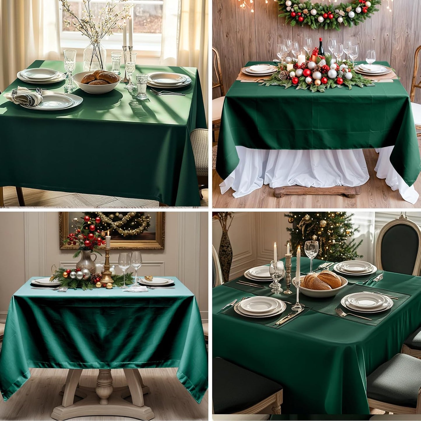 Square Tablecloth 52 x 52 Inch Dark Green Tablecloths Stain-Wrinkle Resistant Washable Polyester Table Cloths for Holiday, Buffet Parties,and Wedding 6pack