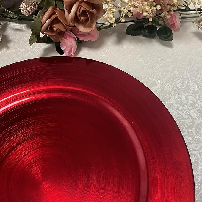 13inch Round Plastic Charger Plates,Set of 8,Charger Plates for Dinner,Wedding,Party,Event Decoration. (Metallic foil Red) …