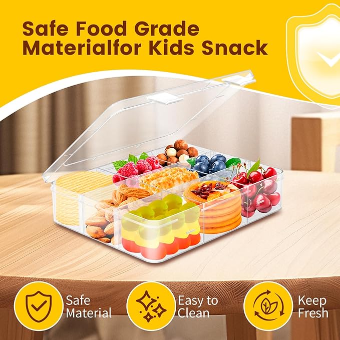 AQSXO 12 Pcs Snack Box Container, 9 Compartments Snack Containers Reusable Meal Prep Lunch Containers.