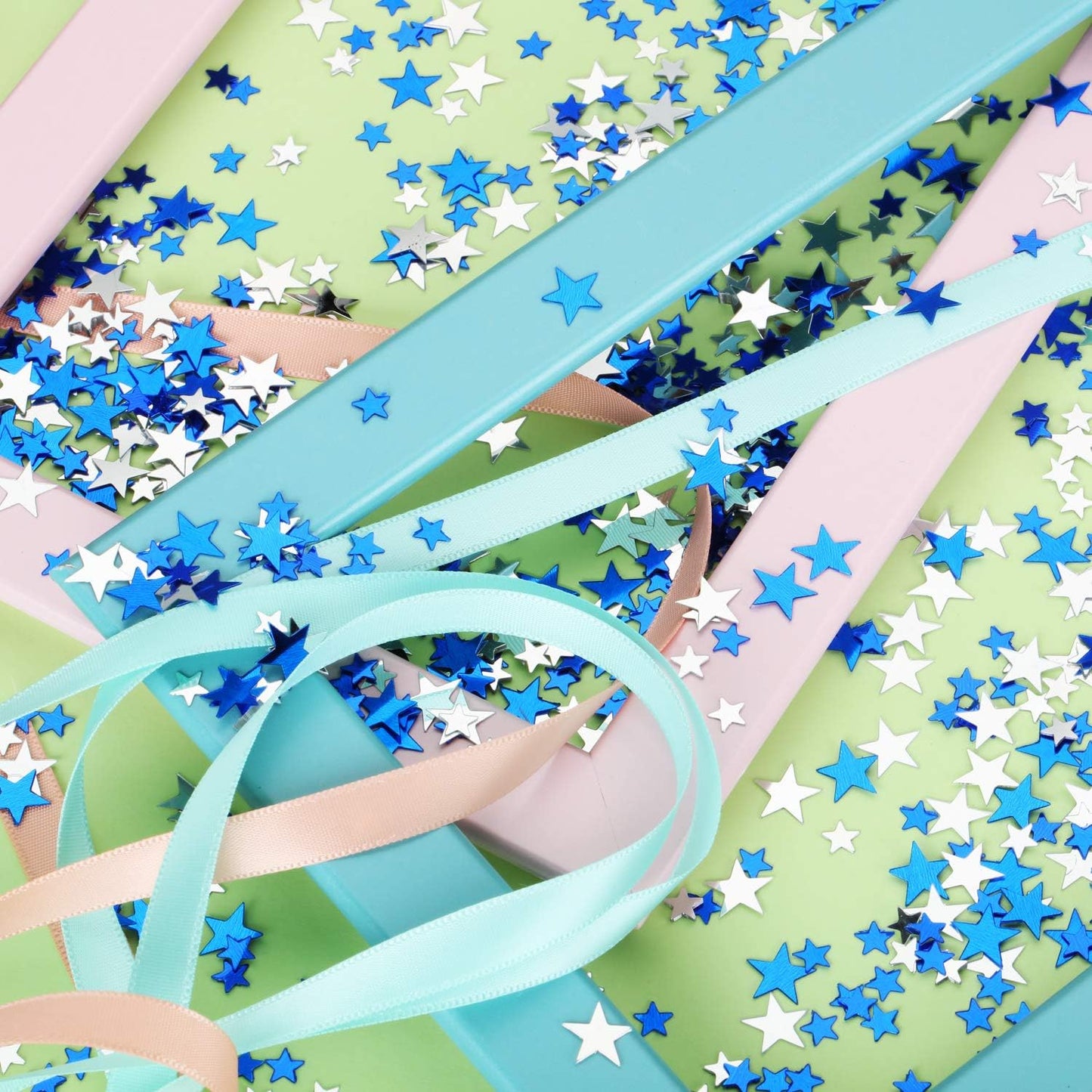 Hestya 60g Star Confetti Glitter Table Confetti Metallic Foil Stars for Christmas Party Wedding Festival Decorations(Blue Silver,10mm and 6mm)