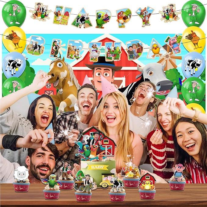 42pcs Lai Granja De Zenoon Party Decoration Pack Includes，Banner，Cake Topper，Blackdrop,Balloons for Zenoon party decoration
