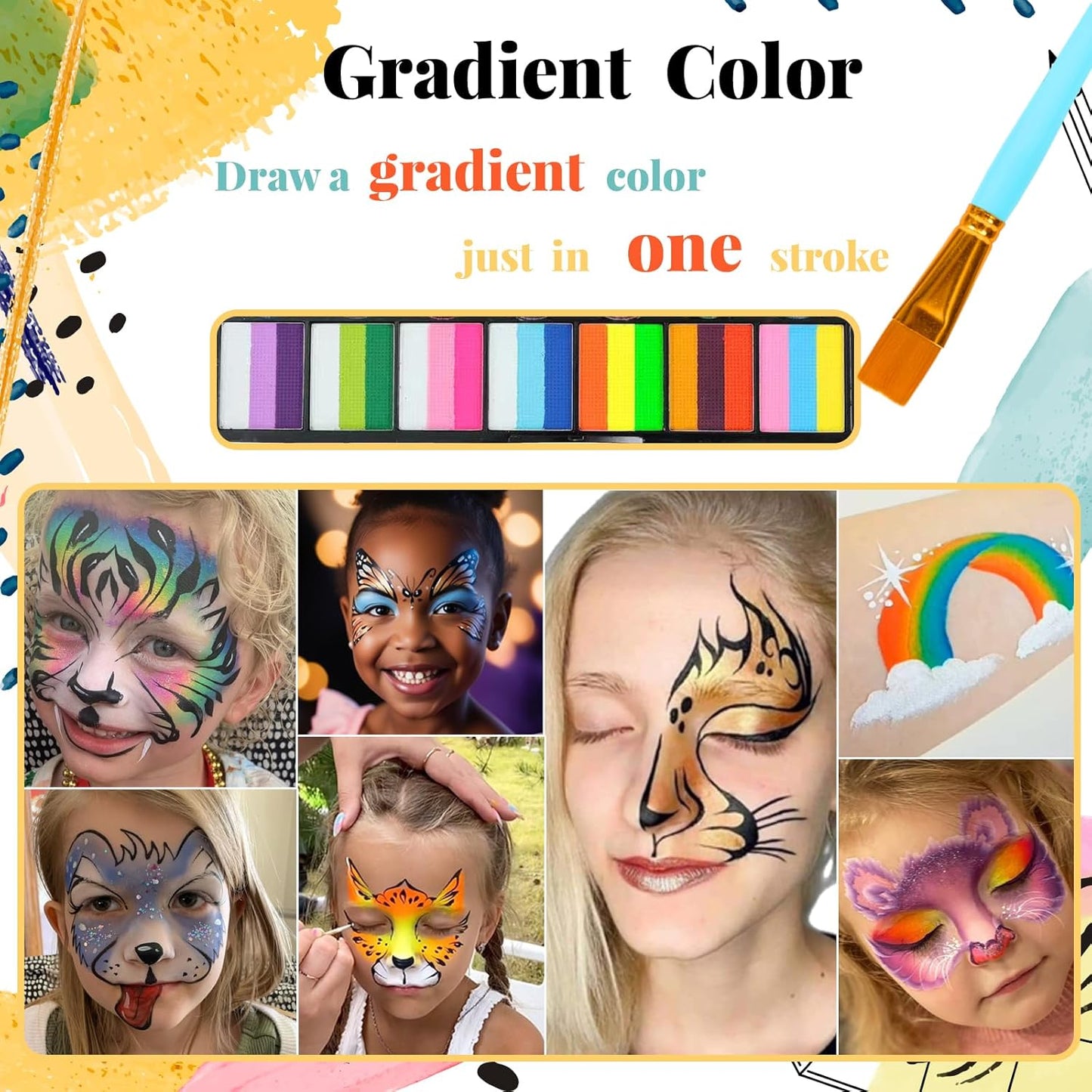 Face Painting Kit for Kids, 42 Colors Professional Face Paint Makeup Kit Non-Toxic Water Activated Facepaint Pallette with Brushes, Stencils, Sponge, Gems, for Party Cosplay Halloween (42 Colors)