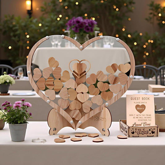 Wedding Guest Book Alternative - Wood Heart Drop Guest Book Sign for Wedding Decorations, Rusitc Wedding Reception for Engagement Birthday Graduation Party Memorial Days