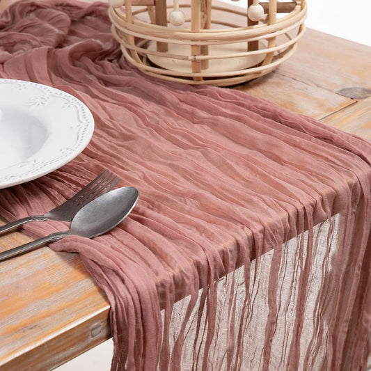 DOLOPL 8PCS Dusty Rose Cheesecloth Table Runner Bulk 13.3ft Boho Gauze Cheese Cloth Table Runner Rustic Sheer Runner 160inch Long for Wedding Bridal Baby Shower Birthday Party Cake Table Decorations