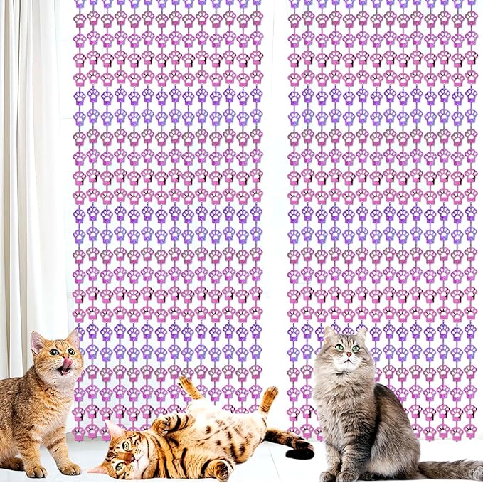 Cat Party Decorations - 2 Packs Pink Paw Foil Fringe Streamers Curtains for Boys Girls Birthday Backdrop Decorations, Pet Themed Photo Booth Prop (3.3x6.6 ft)