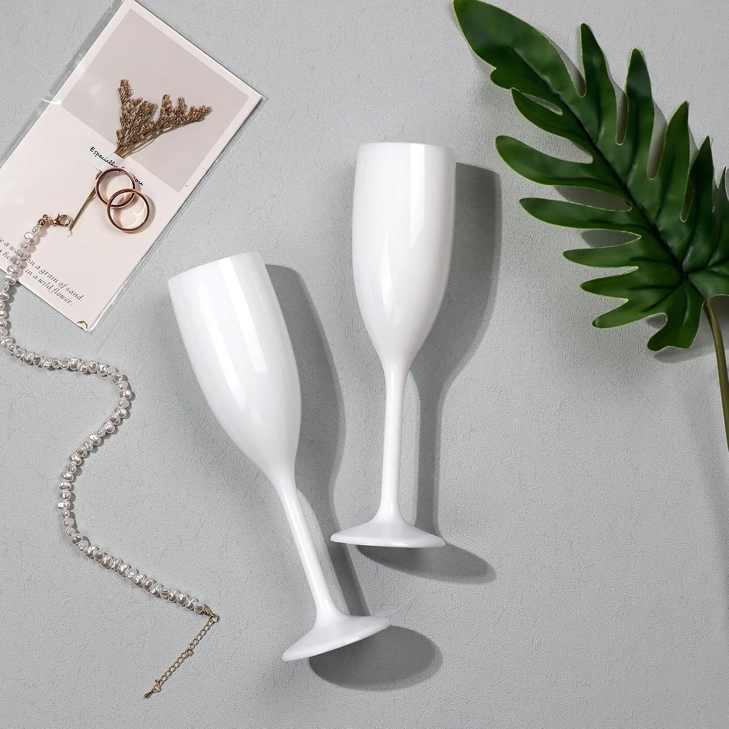 Champagne Flute Acrylic Champagne Glasses Wedding Toasting Champagne Flute Goblet Plastic Reusable Unbreakable Champagne Cups for Bachelorette Wedding Bridal Shower Party (White, 10)
