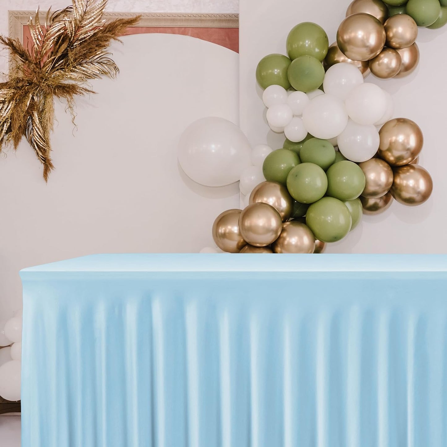 HolidayIdeas Spandex Table Skirts for Rectangle Tables 6 Ft, Fitted Stretch Table Cover 30x72 Inch, Wrinkle-Free Ruffle Design Tablecloths for Banquets,Trade Shows, Parties, Events, 4 Pack, Baby Blue