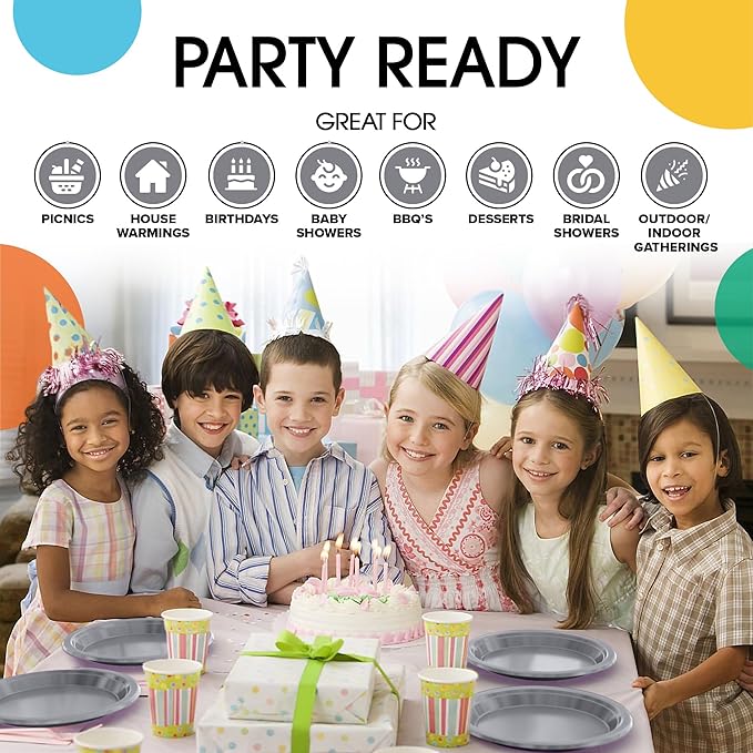 Party Solids Silver Plastic Plates For Party Supplies, Silver Disposable Plates 100 Pieces - 50-7" & 50-9" Heavy Duty 350 GSM Disposable Dinnerware Sets, Plastic Dinnerware Sets
