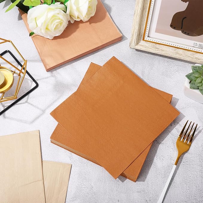 Whaline 150Pcs Earth Tone Paper Napkins 3 Colors Dinner Napkins Gradient Disposable Luncheon Napkins for Party Celebration Gathering Supplies Table Decor