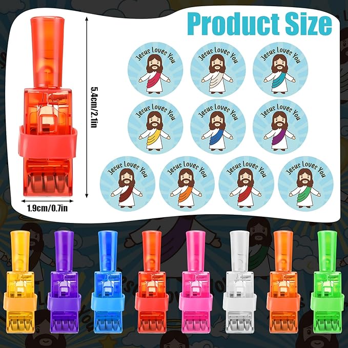 Tuanse 50 Pcs Jesus Loves You Finger Lights Gift Bulk Easter Sunday School Chursh Gifts Christian Bible Finger Lights Glow in The Dark Light to Hide and Seek for Easter Egg Stuffers Religious Baptism