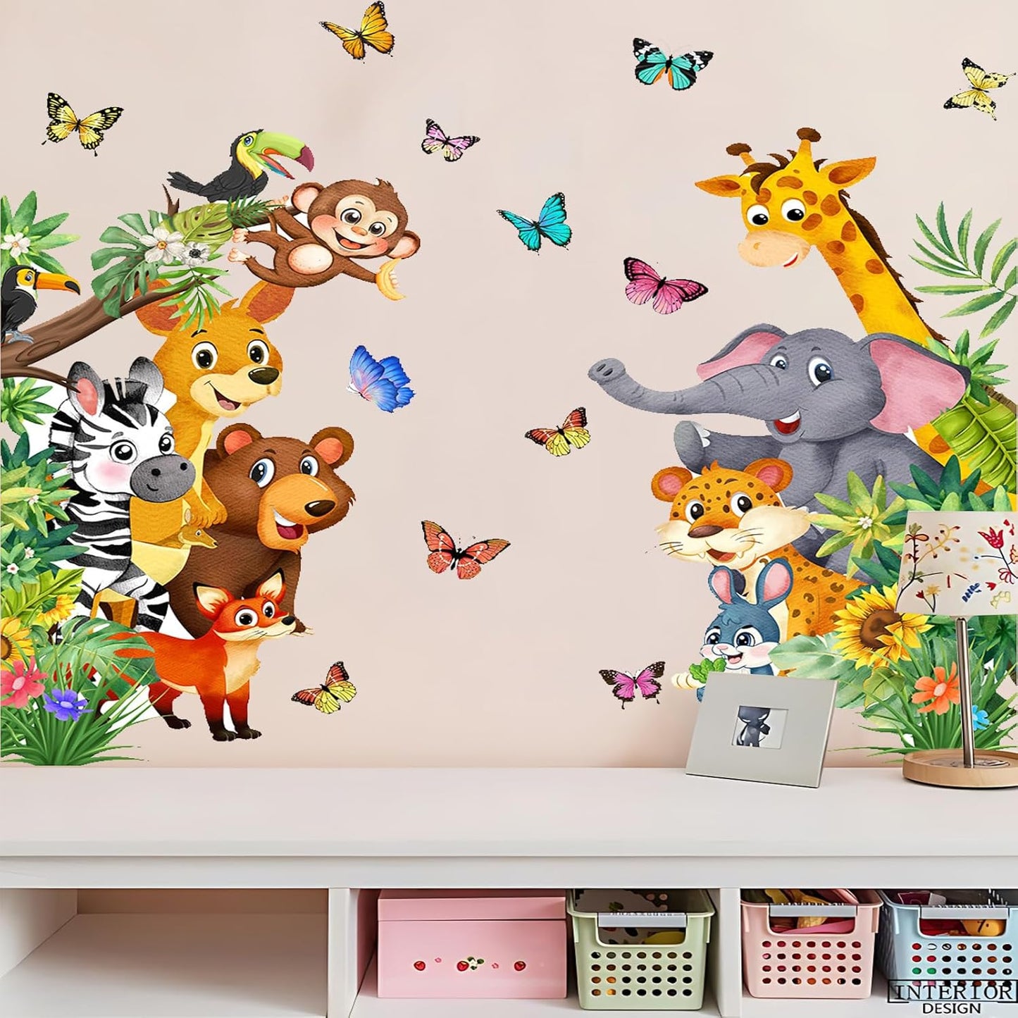 Cartoon Forest Animals Door Wall Stickers Baby Nursery Children's Room Wall Decor, Reusable Vinyl, Peel and Stick, Kids Mural Stickers