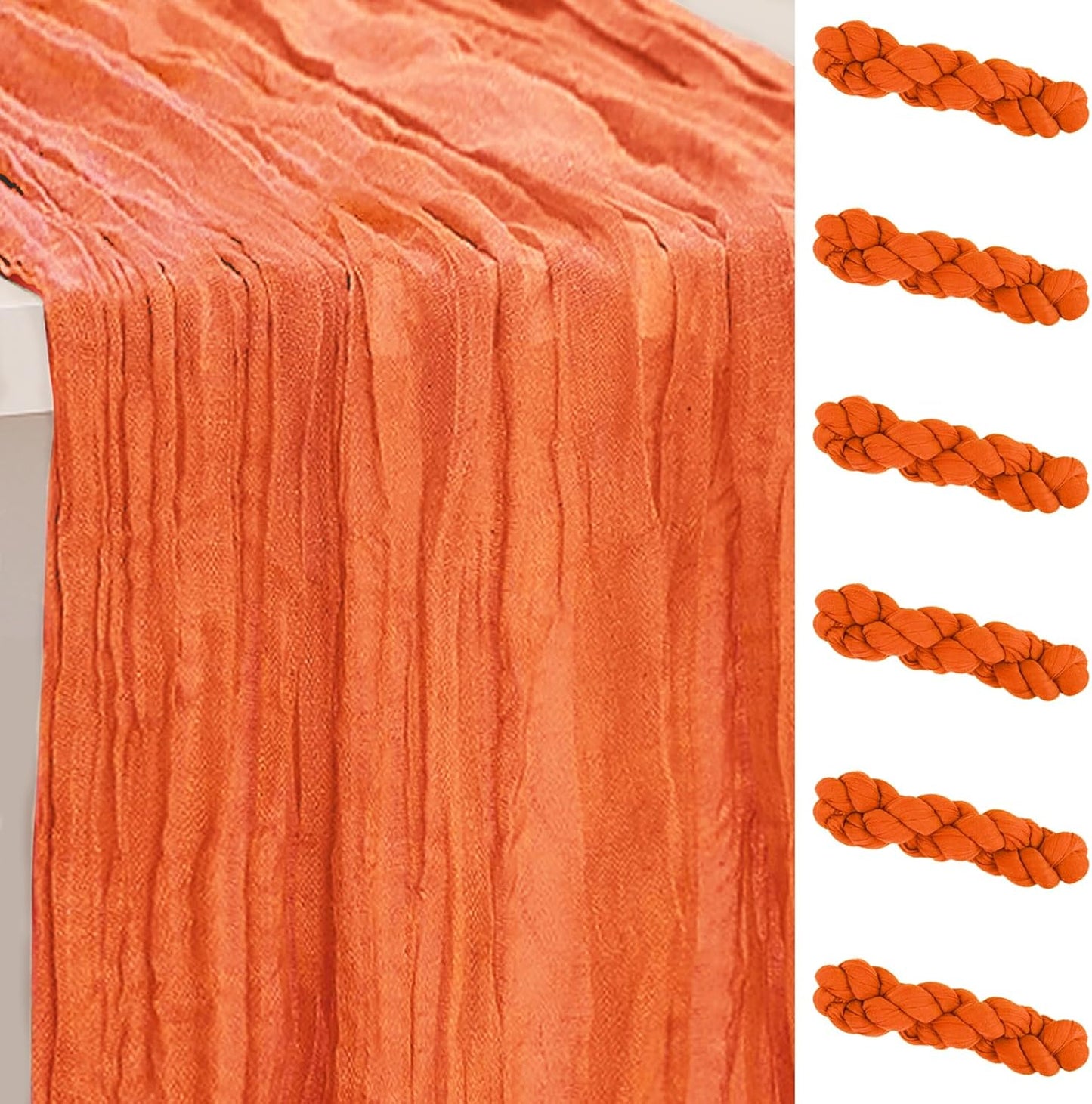 6 Pack Orange Cheesecloth Table Runner 35x120 Inch 10Ft Rustic Gauze Cheese Cloth Table Runner Sheer Cheesecloth Table Runners for Wedding Party Bridal Shower Decoration