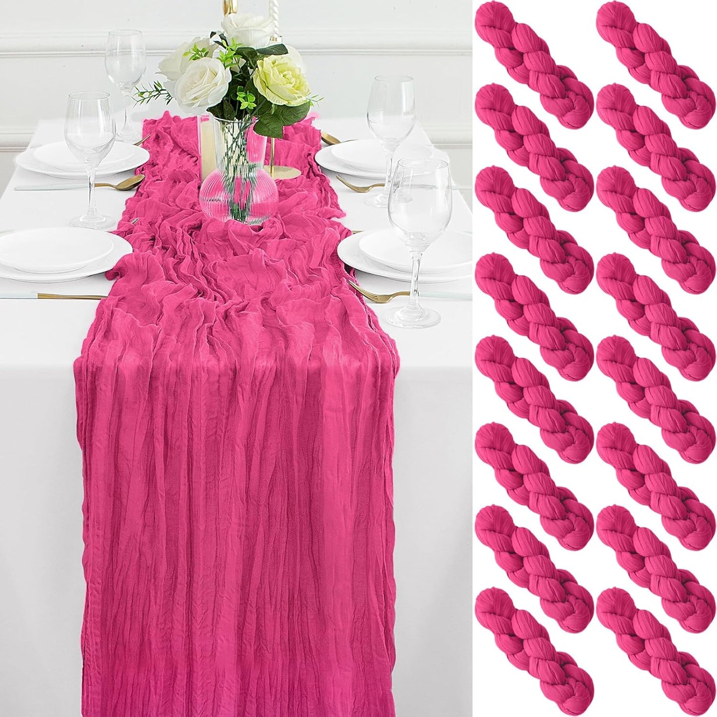 16Pack Hot Pink Table Runner 10FT Cheesecloth Table Runner 35x120Inch Long Boho Cheese Cloth Table Runners Rustic Gauze Table Runners for Party Wedding Bridal Shower Baby Shower Decorations
