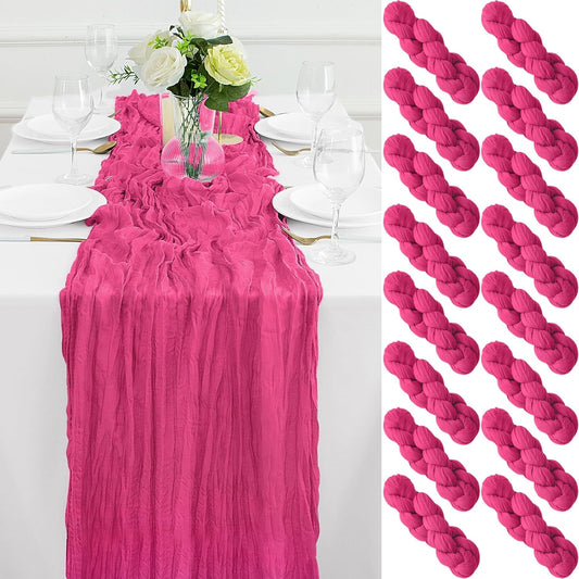 16Pack Hot Pink Table Runner 10FT Cheesecloth Table Runner 35x120Inch Long Boho Cheese Cloth Table Runners Rustic Gauze Table Runners for Party Wedding Bridal Shower Baby Shower Decorations