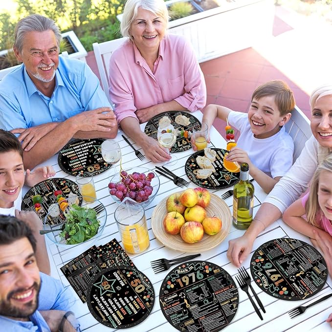 96Pcs 50th Birthday Party Paper Plates and Napkins 50th Birthday Supplies for Men and Women Disposable Dessert Plates Back in 1976 Colorful Tableware 1976 Birthday Gatherings Decorations