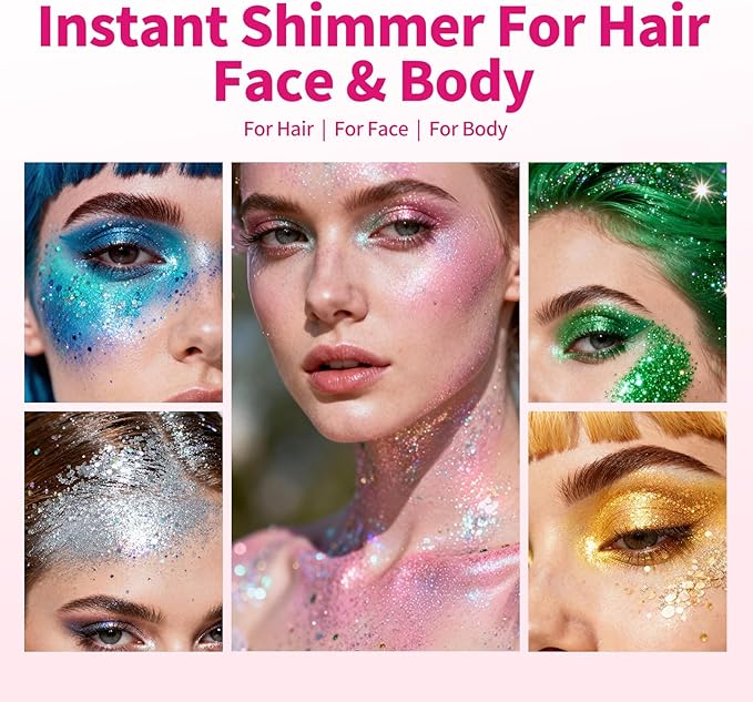 SEVICH Glitter Stick Blue for Face Body Hair,Skin Safe Waterproof Sparkle with No Glue Needed,Easy to Apply and Remove for Parties Festivals Makeup,15g
