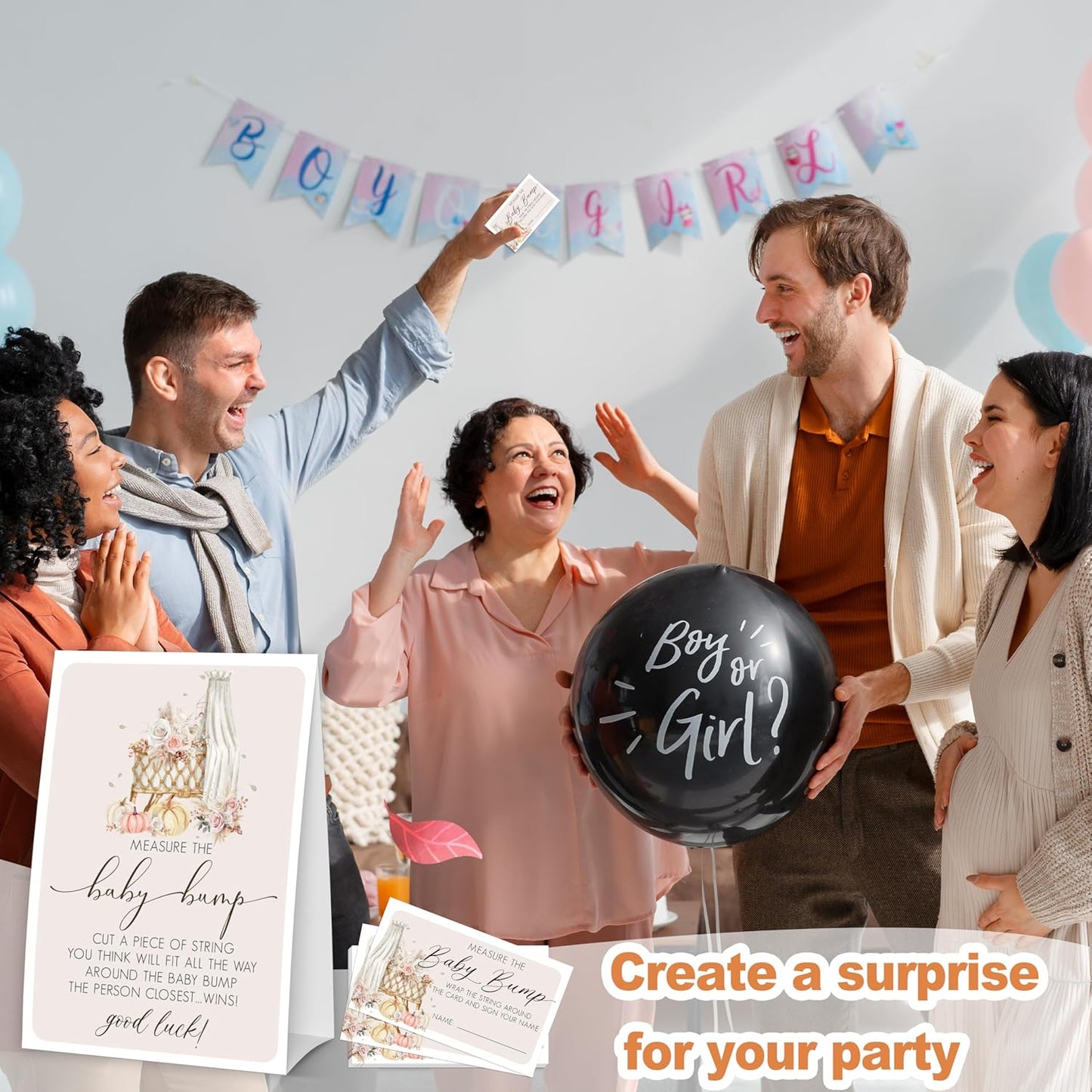 Measure the Belly Baby Shower Games, Fall Bohemia Baby Shower Decorations, Fall Pumpkin Party Supplies for Guests-1 Sign &50 Cards - 06