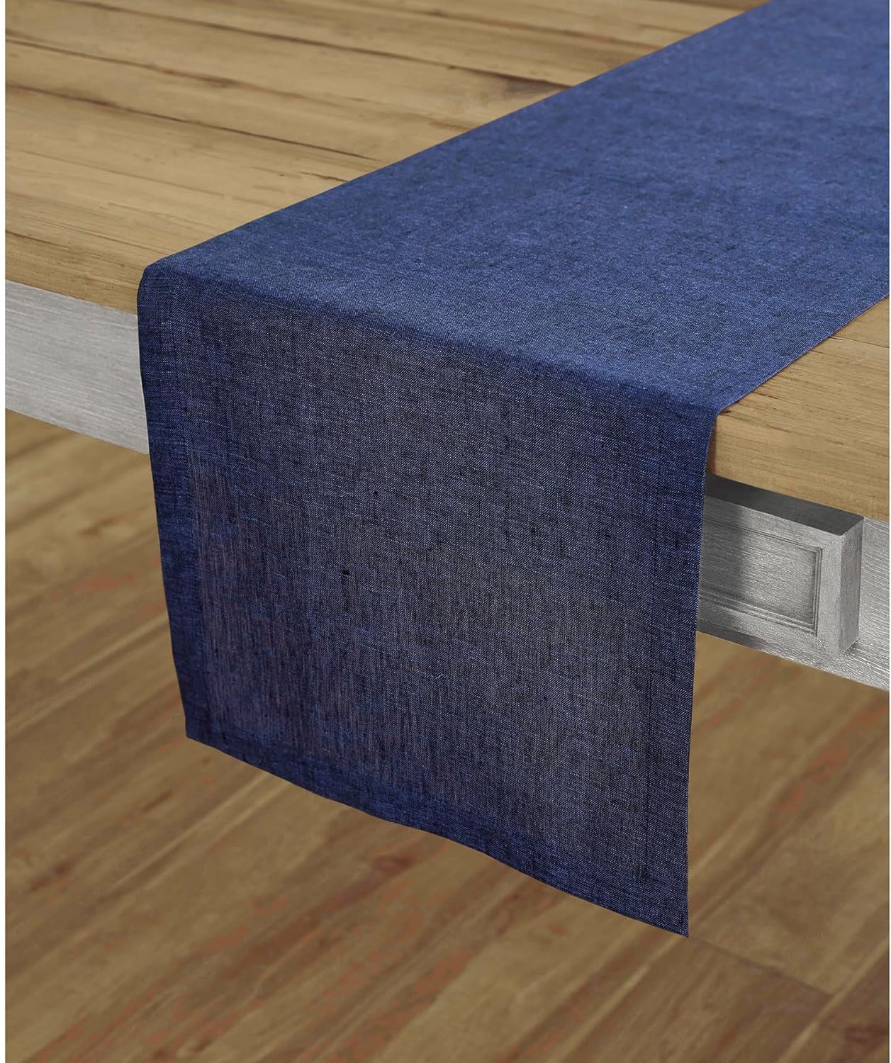 Solino Home Linen Table Runner 48 Inches - 100% Pure Linen Chambray Navy Table Runner 14 x 48 Inch Ideal for Dresser and Coffee Tables - Fall, Autumn, Thanksgiving, Christmas - Athena