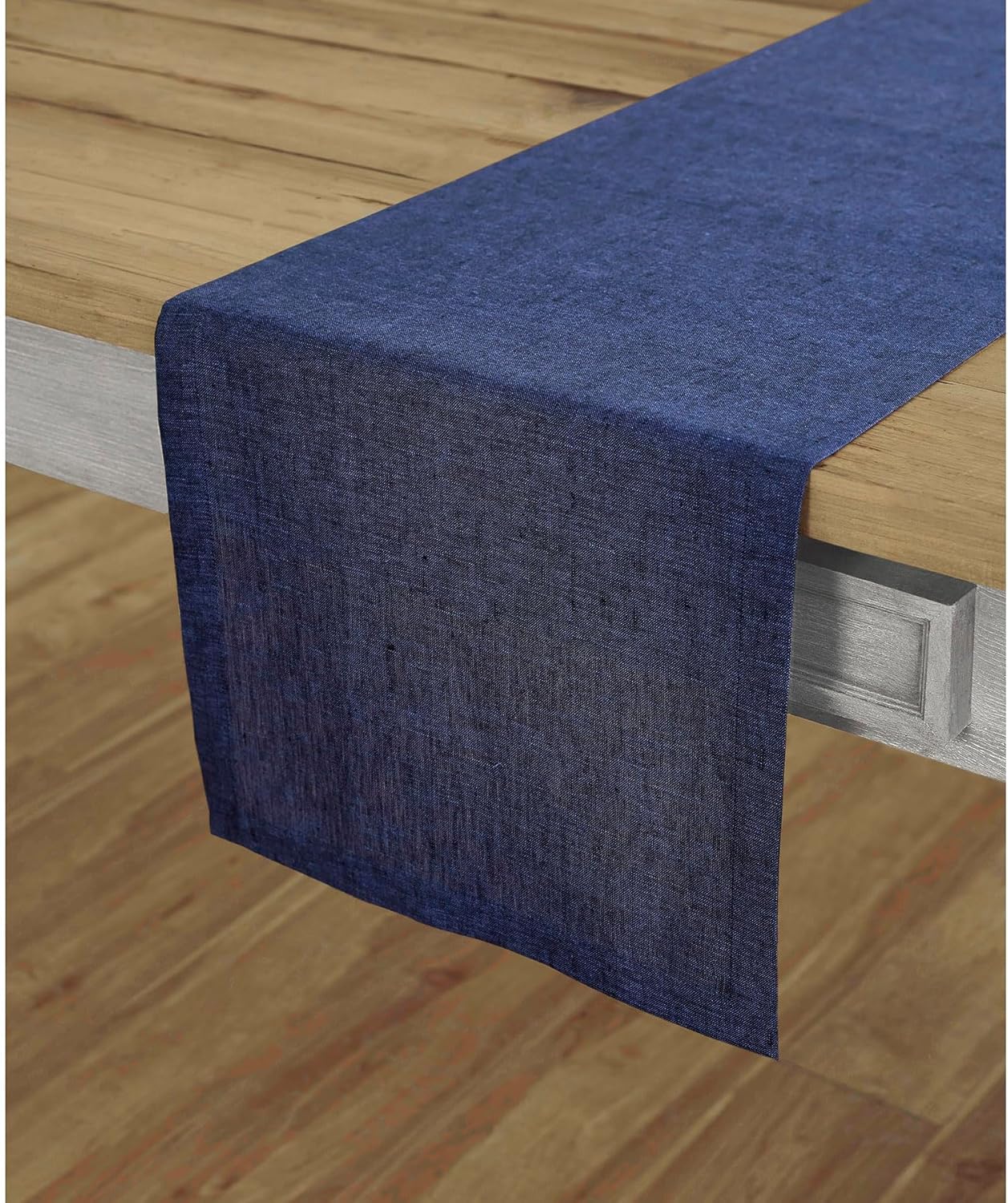 Solino Home Linen Chambray Navy Table Runner 120 Inches Long - Athena, 100% Pure Linen Dining Table Runner 14 x 120 Inch for Fall, Autumn, Thanksgiving, Christmas, Holiday