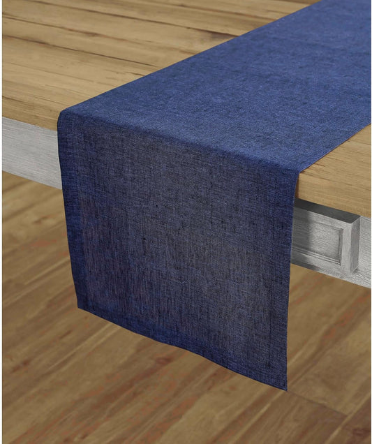 Solino Home Linen Table Runner 90 Inches Long - Athena, 100% Pure Linen Chambray Navy 14 x 90 Inch Table Runner for Dining, Fall, Autumn, Thanksgiving, Holiday