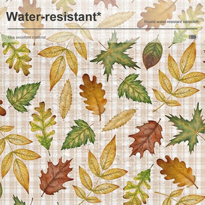 YCness Autumn Maple Leaves Tablecloth, Thanksgiving Autumn Harvest Watercolor Ginkgo Biloba Abstract Geometry Leaves Table Cover for Party Picnic Dinner Decor 60x60 Inch Round