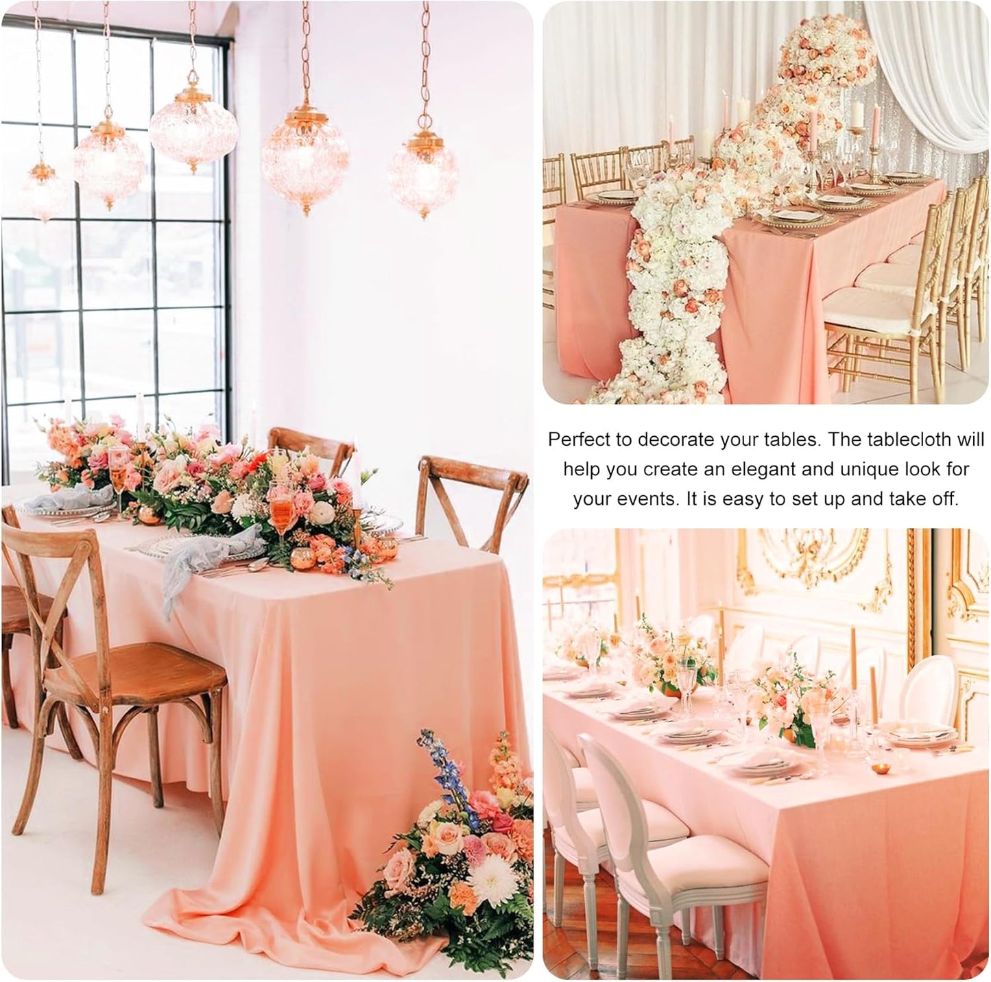 4 Pack Rectangle Tablecloth for 6 Foot Tables Washable Polyester Table Cover for Wedding Dining Table Parties Banquet（60x102 Peach Coral）