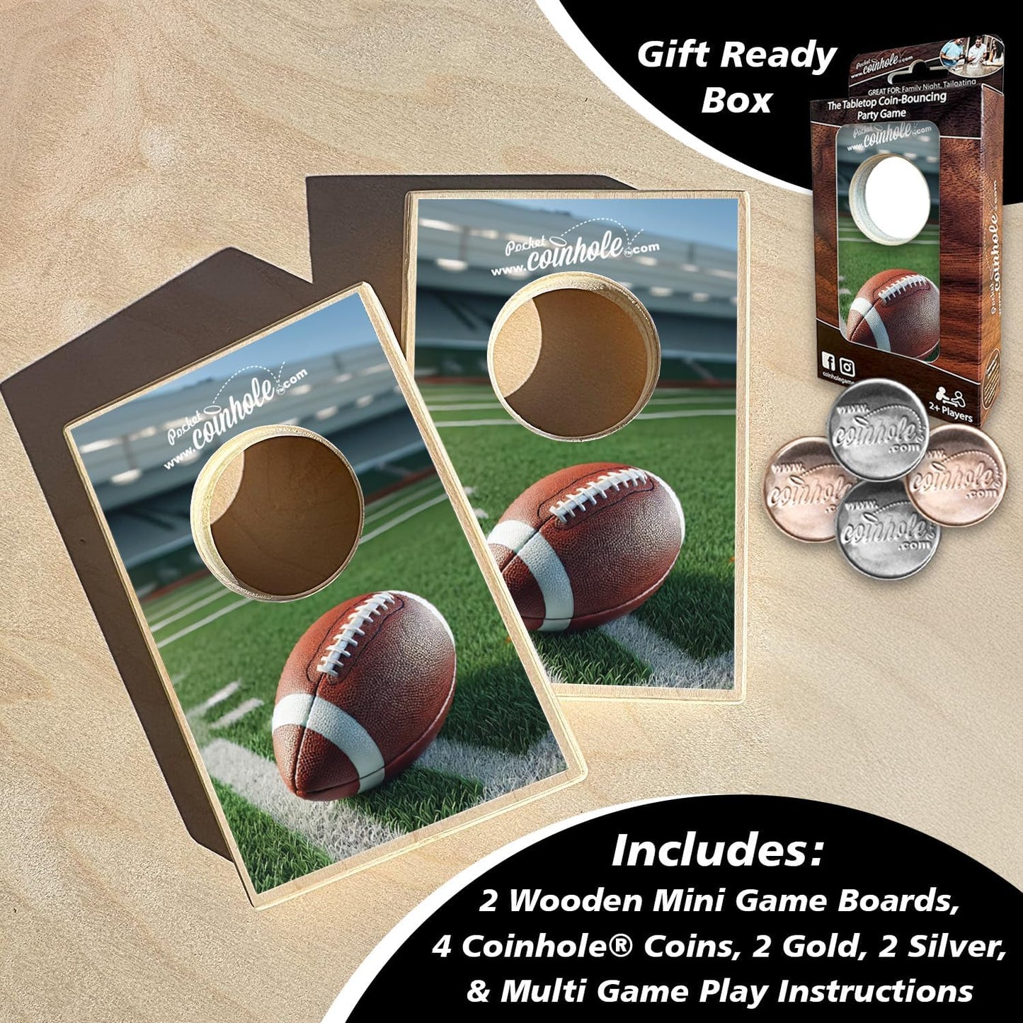 Coinhole Desktop Coin Bouncing Party Game Set | Tabletop Cornhole Board Game | Small Cornhole Travel Game Includes Coins