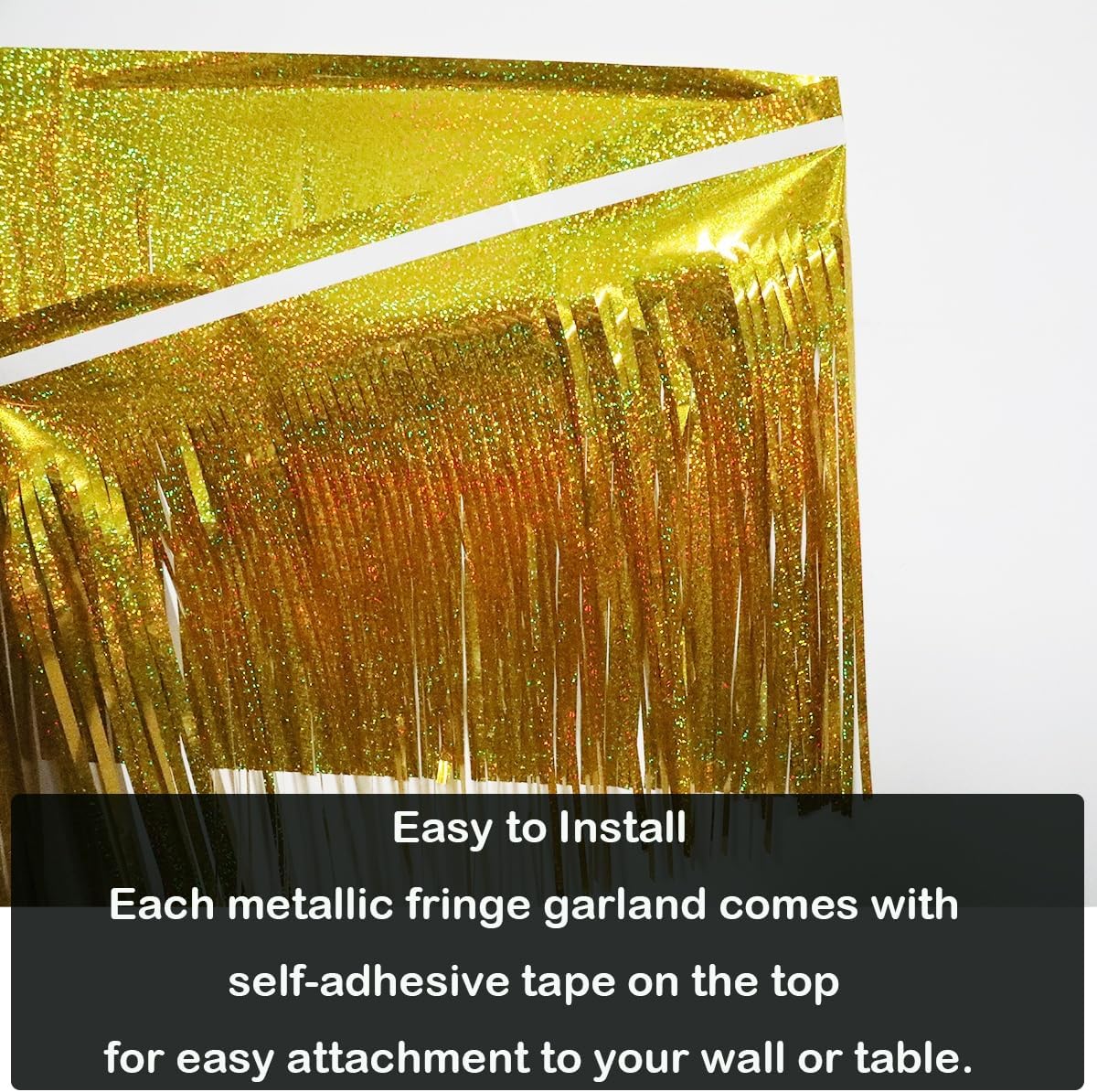 3 Pack Total 30 Feet Foil Fringe Garland Lilac Gold Metallic Wall Hanging Drapes Tassel Skirting Iridescent Gold Tinsel Streamers for Parade Float Trailer Mardi Gras Party Birthday Wedding