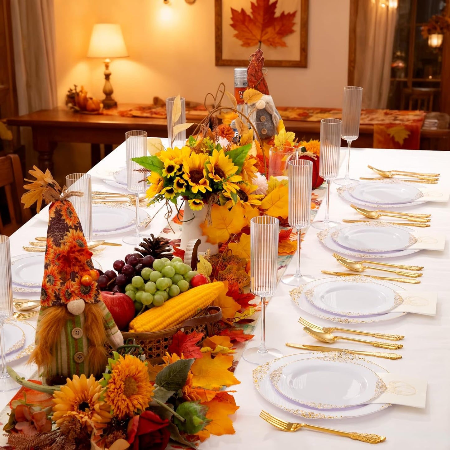 200PCS White and Gold Plates - Gold Plastic Plates - Fancy Disposable Plate - Gorgeous Christmas Dinner & Dessert Plate for 100 Guests for Wedding & Thanksgiving Party