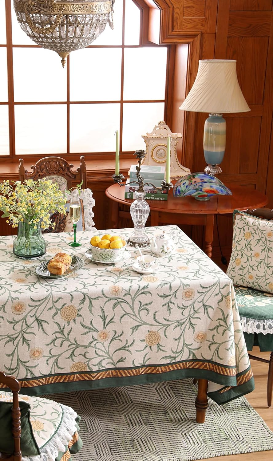 patdrea Designer French Linen Table Cloth for Rectangle Table,Vintage Fall Decorative Tablecloth,Floral Decoration Cover for Kitchen Dining Christmas,Tea Party,Thanksgiving,63"x110"-Littledaisy