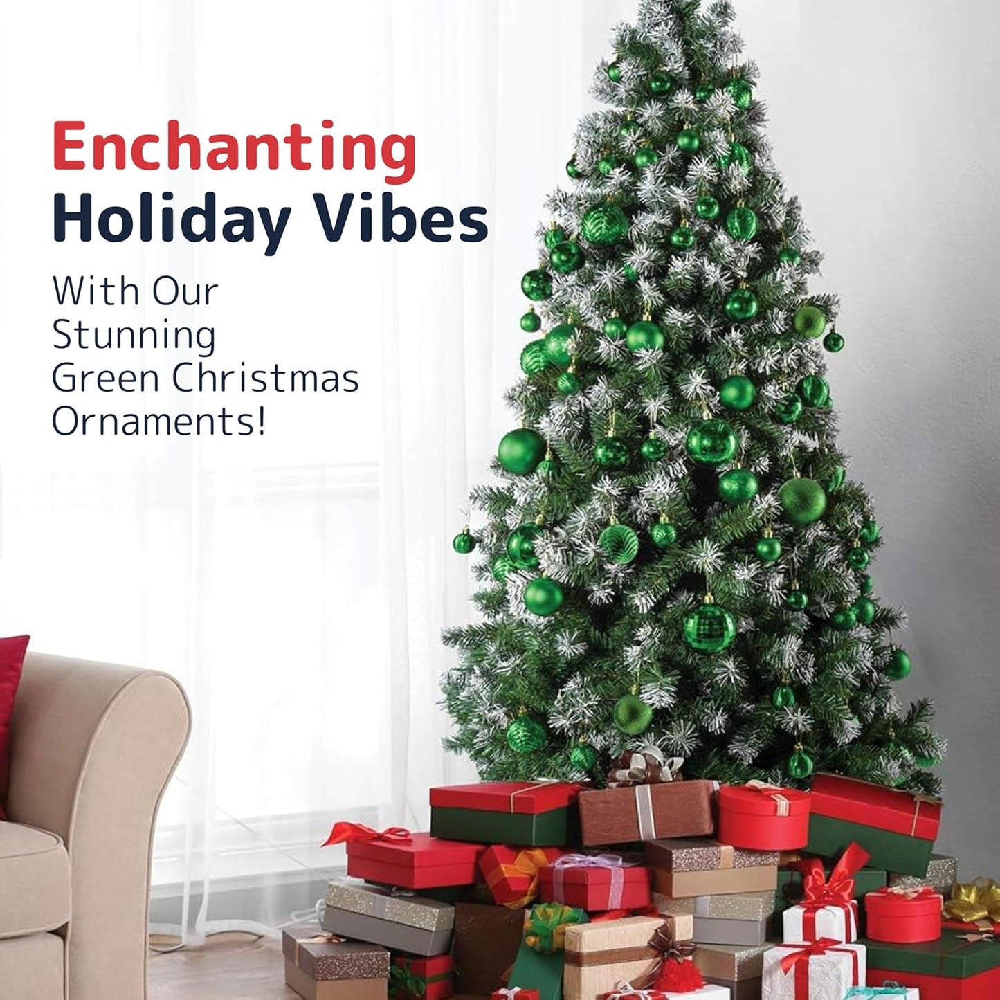 Prextex 36pc Shatterproof Green Christmas Balls Ornament Set - Festive Christmas Tree Ornaments in 3 Different Sizes and 6 Styles - Holiday Decoration with Hanging Loops for Tree, Wreath, Party Decor