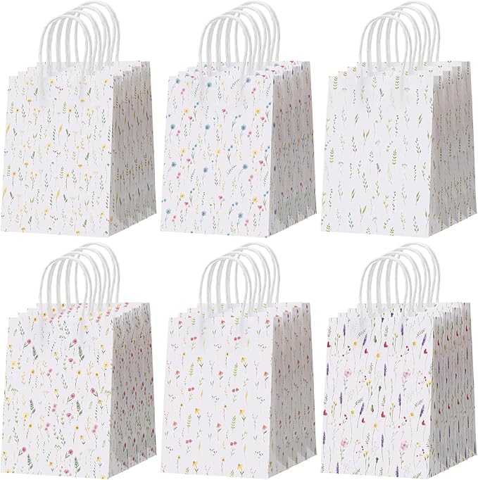 Resholder 30 Pcs Wildflower Paper Gift Bags with Handles Spring Floral Party Favor Bags Colorful Flower Goodie Gift Candy Treat Pouches for Wedding Bridal Shower Baby Shower Birthday Spring Tea Party