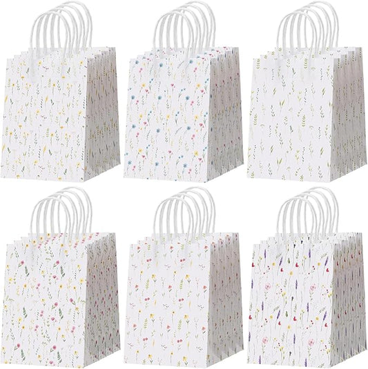 Resholder 30 Pcs Wildflower Paper Gift Bags with Handles Spring Floral Party Favor Bags Colorful Flower Goodie Gift Candy Treat Pouches for Wedding Bridal Shower Baby Shower Birthday Spring Tea Party