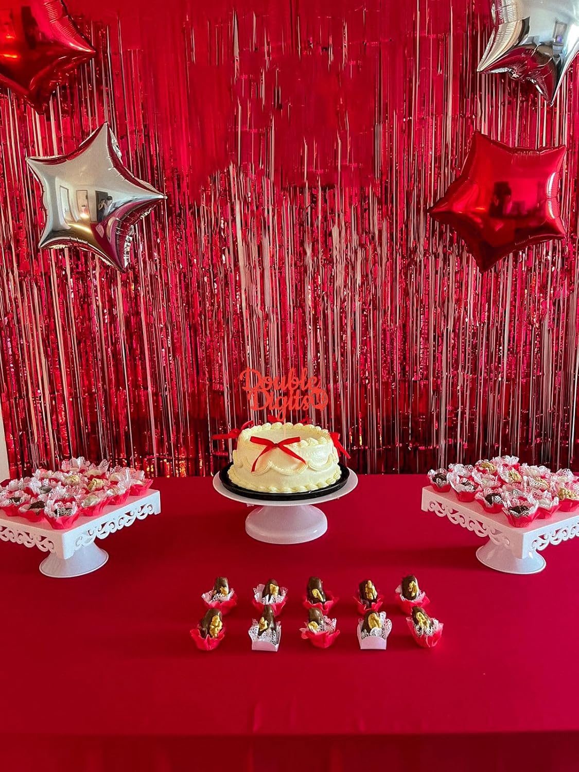Double Digits 10 Cake Topper - Glitter Red 10th Birthday Cake Decorations, Happy 10th birthday Cake Decor (Red)