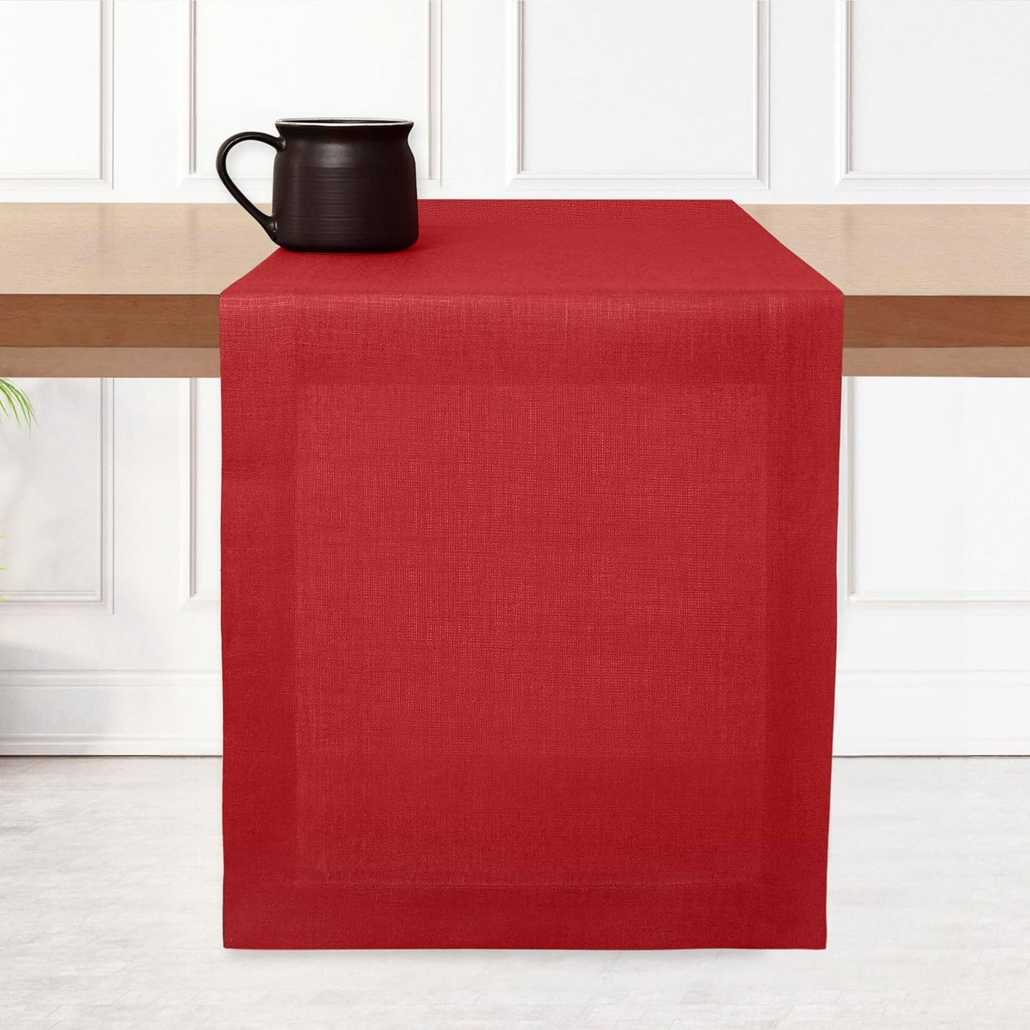 D'Moksha Homes Linen Bright Red Table Runner 72 Inches Long - 100% Pure Linen 14 x 72 Inch Table Runner for Dining, Fall, Autumn and Halloween - Machine Washable
