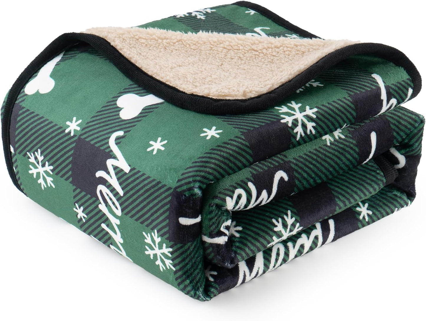 Waterproof Dog Blankets, 30"x40" Cat Blanket for Indoor Cats, Soft Fluffy Sofa Car Bed Protector, Reversible Sherpa Fleece Puppy Blanket for Small Medium Dogs Christmas Decor (Green)