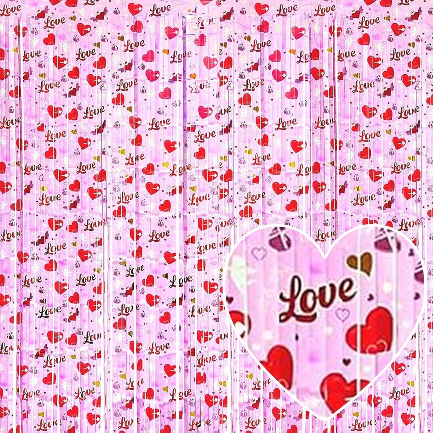 4 Pack Love Pink Fringe Curtain Backdrop 3.2Ft x 8.2Ft Metallic Tinsel Foil Fringe Streamers Background for Photo Booth Mother's Day, Easter, Carnival, Birthday, Wedding Party Decoration