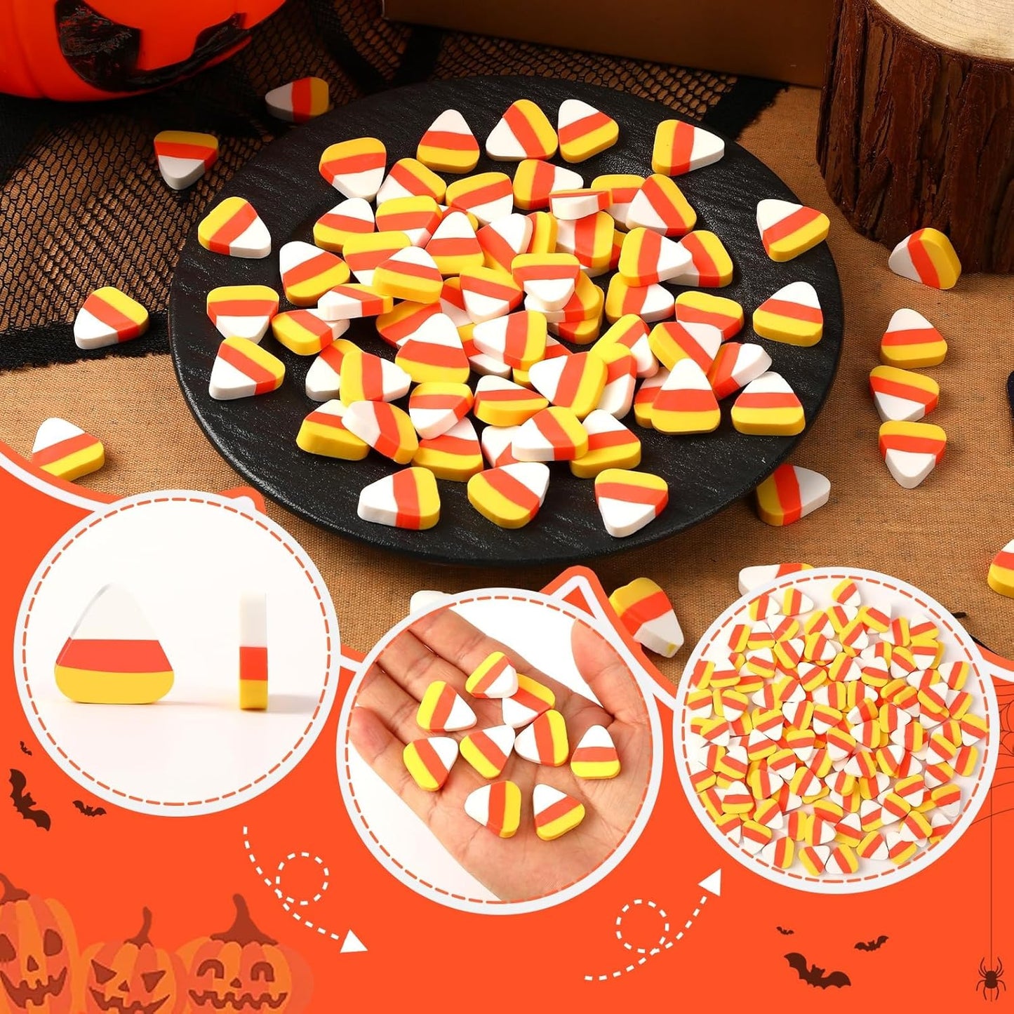 80pcs Mini Halloween Candy Corn for Crafts, Fake Candy Ornaments Fall Autumn Thanksgiving Table Scatters Candy Vase Filler for Decorations Party Favors Supplies
