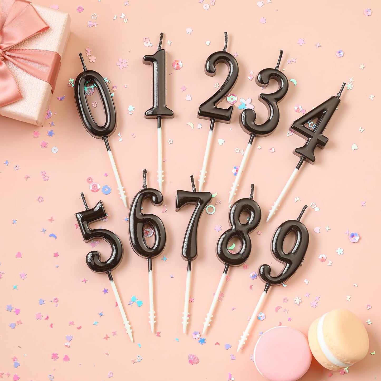 10-Pieces Black Numeral Birthday Candles, Cake Numeral Candles Number 0-9 Glitter Cake Topper Decoration for Birthday,Wedding Anniversary,Party Celebration