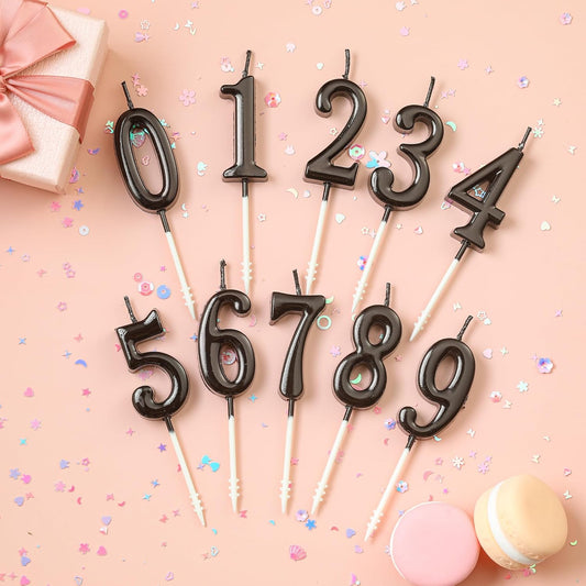 10-Pieces Black Numeral Birthday Candles, Cake Numeral Candles Number 0-9 Glitter Cake Topper Decoration for Birthday,Wedding Anniversary,Party Celebration