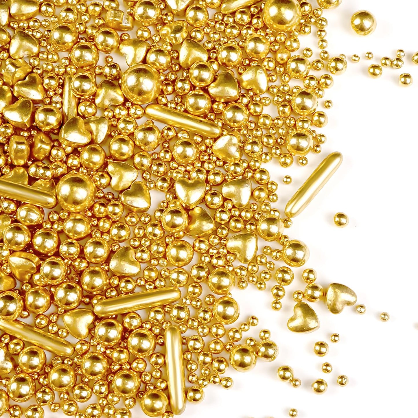 Gold Pearl Heart Sprinkles, Pearls Sprinkles For Cake Decorating, 150g/5.29oz Mix Size Sugar, Donuts, Cakes, Wedding Party, Christmas Supplies, Foodgrade Decorating, Edible Pearls